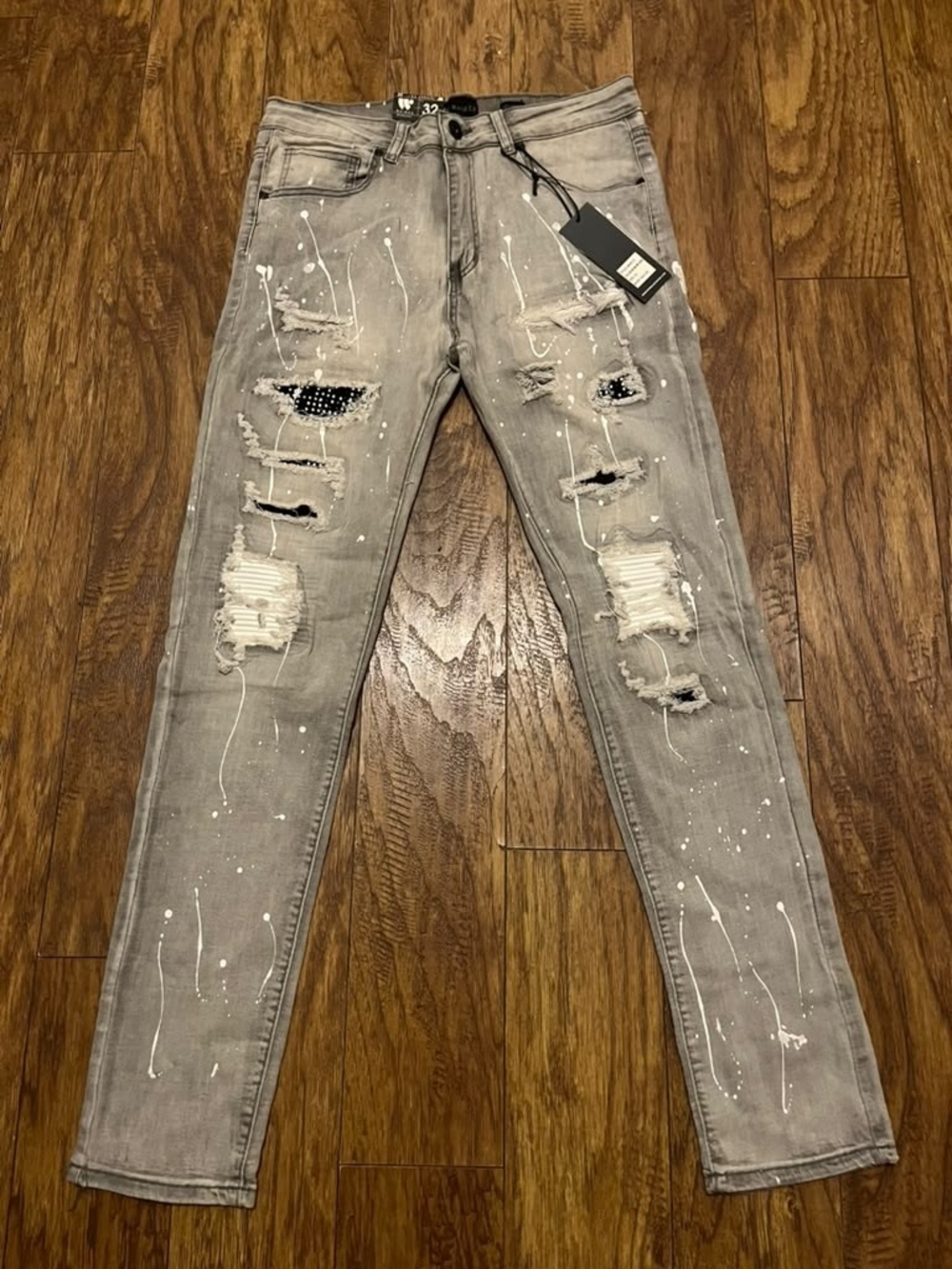 Waimea Grey Paint Splatter Ripped Skinny Jeans Mens 32 NWT